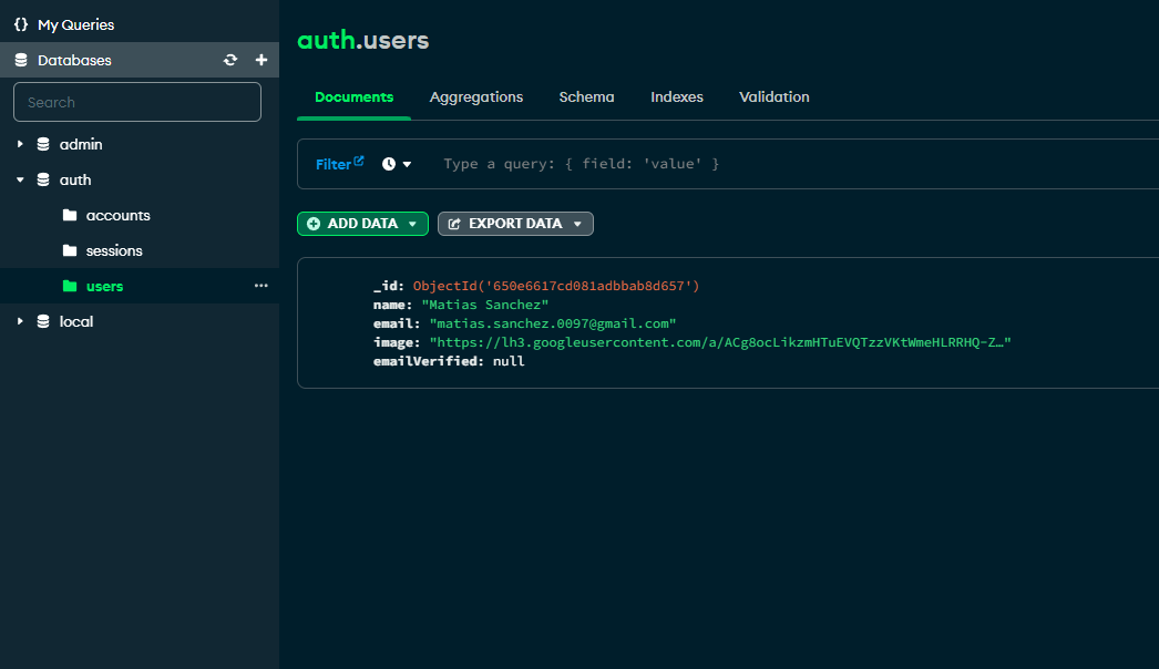 created auth db 